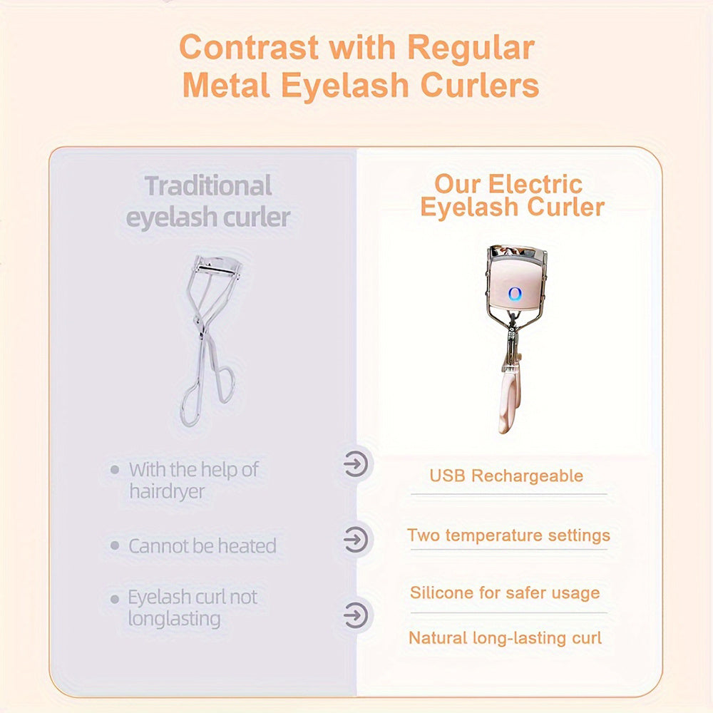 Heated Eyelash Curlers, 3 Heating Modes Electric Eyelash Curler, Rechargeable Portable Eyelash Curler, Quick Natural Curling Eye Lashes Heated Eyelash Curler, Metal Style Design